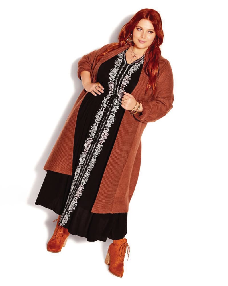 Plus size model wearing Angel Sweater Knit Long Cardigan by City Chic | Dia&Co | dia_product_style_image_id:171622